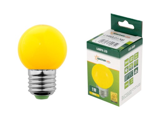 LED žiarovka E27 230V 1W žltá guľa na ozdobné girlandy PC SPECTRUM