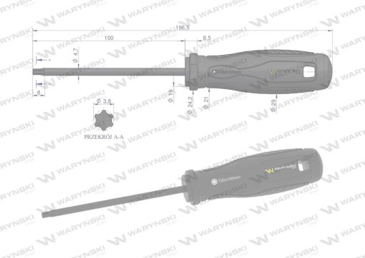 skrutkovač T20. 100 mm. SVCM oceľ. Waryński
