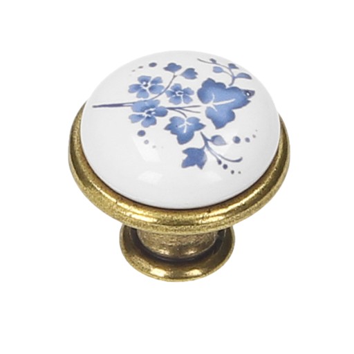 Biely porcelánový nábytkový gombík GP19 staré zlato 16