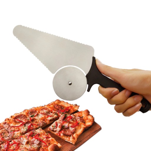 SADA nožov a špachtle na pizzu 2V1, ČIERNA OCEL