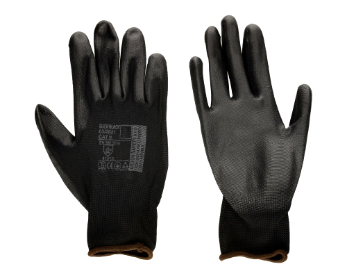 RUKAVICE POLYESTER BUCK PU potiahnuté, ČIERNA 9 - L
