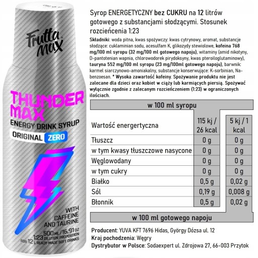FRUTTAMAX THUNDER MAX ENERGY ZERO LIGHT SIRUP RED BULLA príchuť PRE SODASTREAM