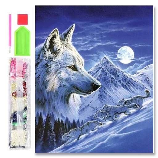 4070005 DIAMANTOVÁ MOZAIKA 40x30 VLK V SNEHNÝCH HORÁCH