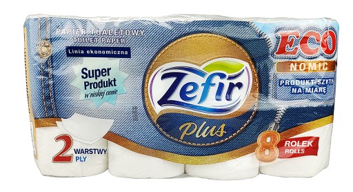 ZEFIR ECONOMIC 2-vrstvový toaletný papier, 8 roliek, biela celulóza