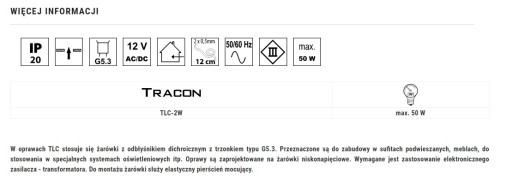 TRACON Biela halogénová žiarovka max50W MR16 TLC-2W