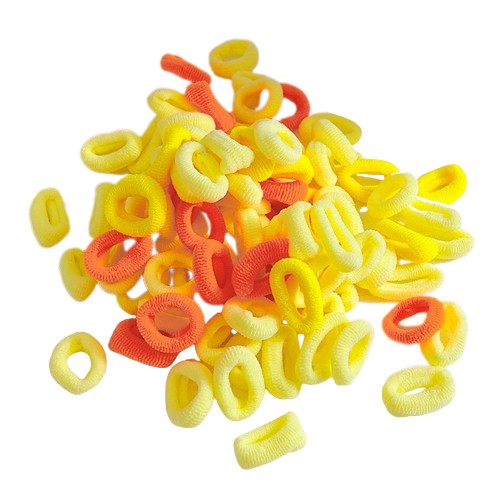 Žlté gumičky do vlasov, sada 100 kusov, mini gumičky do vlasov, mix farieb