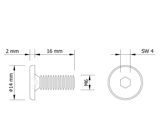 100x metrická skrutka M6 x 16 mm biela pozinkovaná s hlavou valca, nábytková skrutka