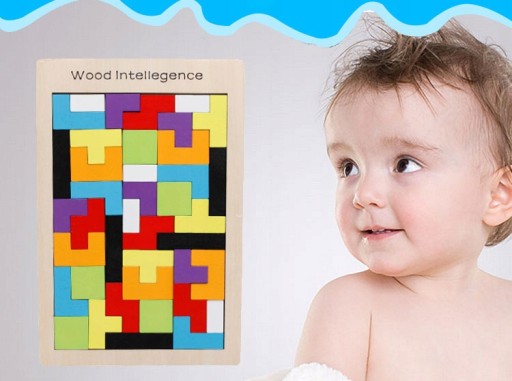 Puzzle Drevené kocky Montessori Tetris Puzzle