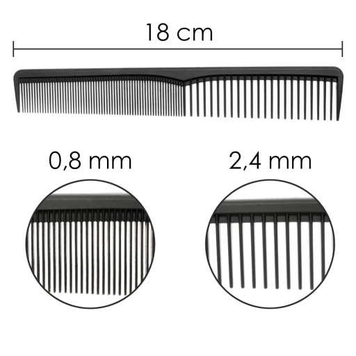 Uhlíkový kadernícky hrebeň, antistatický 18cm 5 ks