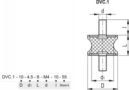 Vibračný izolátor DVC.1-35-25-34-M8-20-40 - kolíky so závitom