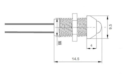 LED indikátor 5/8 mm, 12V ČERVENÁ, kábel 20 cm