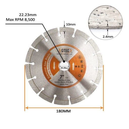 DIAMANTOVÝ DISK 180 x 22,2 VÝKON HĹBKÉHO REZANIA
