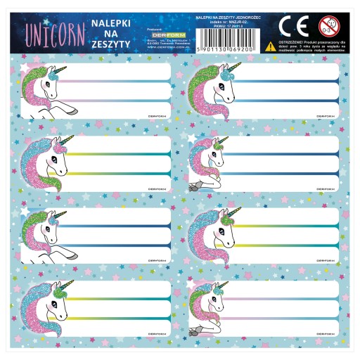 Nálepky na zošit UNICORN, 8 ks