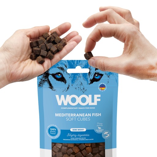 WOOLF MÄKKÉ KOCKY STREDOMORSKÝ PSI POKLAD ZO STREDOMORSKÝCH RYB 100g