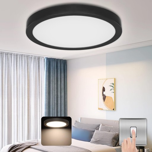 LED stropný panel, povrchová montáž, okrúhly, čierny, 24 W, nebliká, CCD lampa
