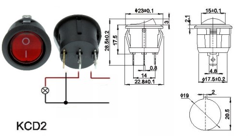 Kolískový spínač KCD2 6A 250V okrúhly Podsvietený