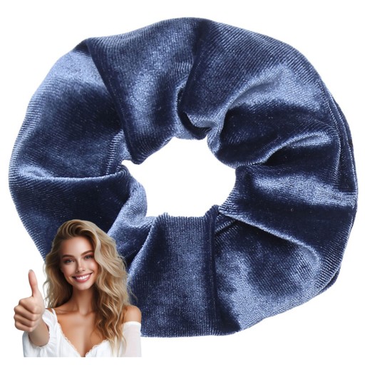 VELÚROVÁ gumička do vlasov, modrá, VEĽKÁ, XXL, módna scrunchies, KOMFORTNÁ