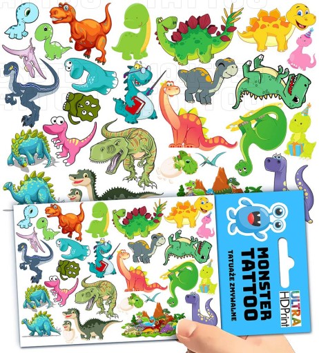 UMÝVAJÚCE DOČASNÉ TETOVANIE PRE DETI DETI DINOSAURY ORIGINÁLNE DIZAJNY