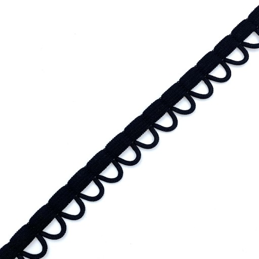 Gumová elastická páska s očkami, čierna, 12 mm