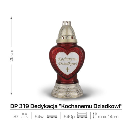 Sviečka s venovaním milovanému dedkovi 26 cm Červená DP319 s vložkou