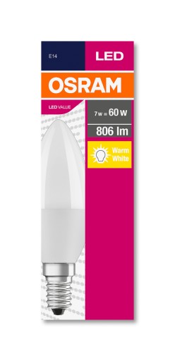E14 LED žiarovka na sviečku 7W 806lm 200° 2700K teplá biela HODNOTA OSRAM