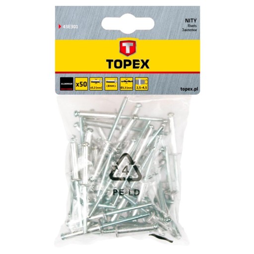 Hliníkové nity 3,2 x 8 mm, 50 ks TOPEX 43E301