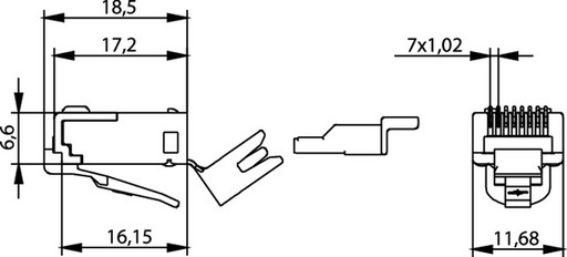 Zástrčka RJ45, kategória 6A, obrazovka, zelený kryt, Telegartner