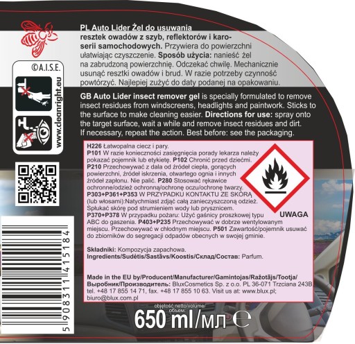 Auto-Lider gél na odstraňovanie zvyškov hmyzu 650 ml