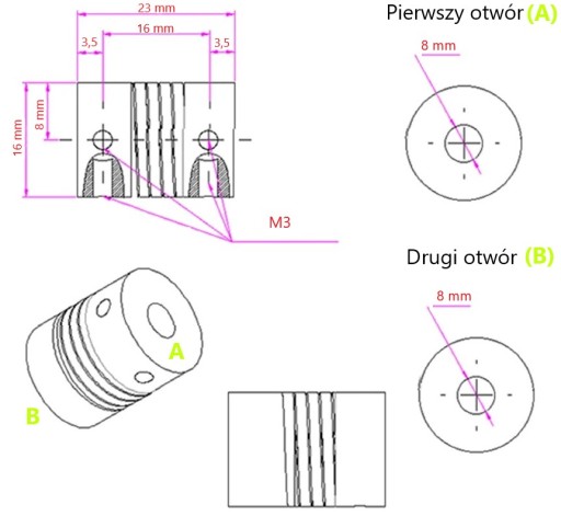 FLEXIBILNÁ, PEVNÁ SPOJKA BEZ HÔR, HRIADEĽ 8x8 mm