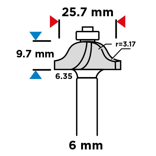 Fréza na profily, HM, 25,7 x 9,7 mm, stopka 6 mm