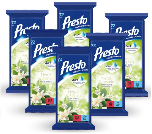 Presto Clean Čistiace utierky + tekuté 2v1 univerzálne Neroli & Jasmine