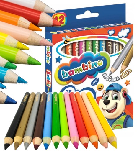Bambino Hrubé ceruzkové pastelky, 12 farieb, okrúhle