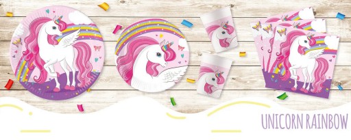 Opätovne použiteľný plastový tanier RAINBOW UNICORN Birthday 21cm
