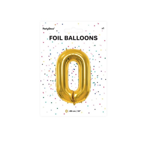Fóliový balónik CYFRA 0 GOLD, veľký, 86 cm, pre HEL k narodeninám