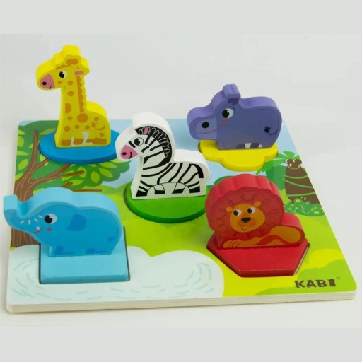 Náučné drevené puzzle safari bloky 0057