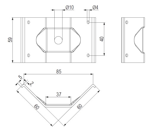 Rohová príchytka plechu na stôl 85x59mm