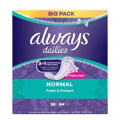 ALWAYS Dailies Normal Fresh & Protect slipové vložky, 58 kusov