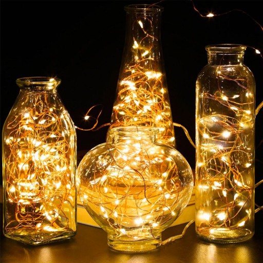 Drôtené svietidlá napájané 5M 50 LED batériami, teplá biela