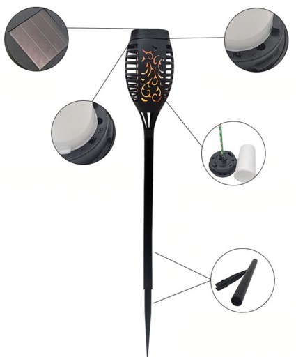 Solárna lampa POCHODNIA plameňový efekt 12 LED P-200