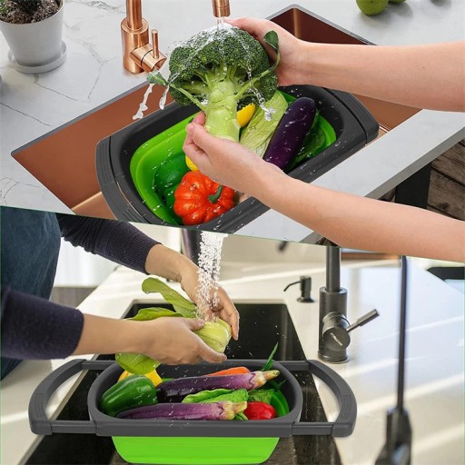 Veľký silikónový cedník, skladací cedník, sitko, výsuvná rukoväť