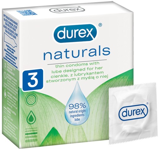 DUREX Naturals Tenké prírodné kondómy 3 ks