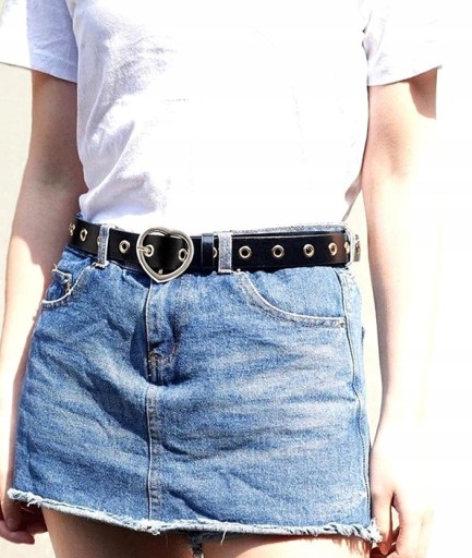 Čierny PUNK opasok, strieborné srdce BUCKLE, koža
