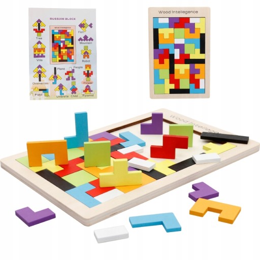 Puzzle Drevené kocky Montessori Tetris Puzzle