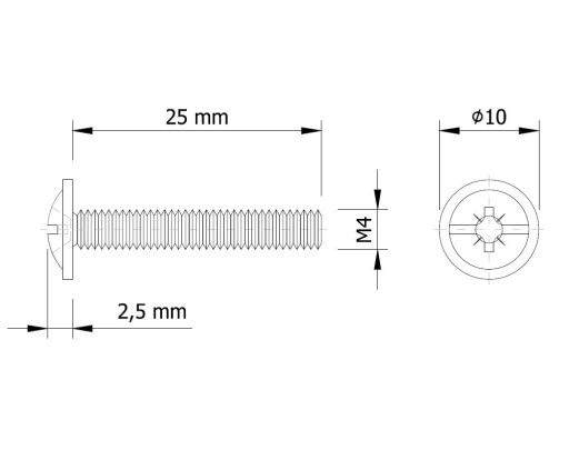 Metrické skrutky 100X M4X25 mm pre skľučovadlá DIN 967