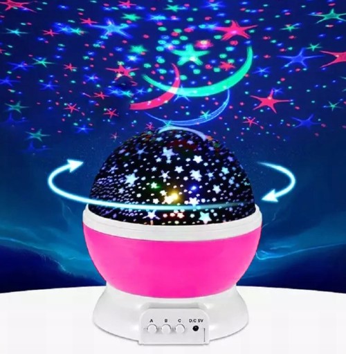 ROTAČNÁ NOČNÁ LAMPA STARS PROJEKTOROVÁ LAMPA 2v1 RUŽOVÁ
