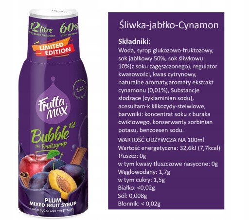 FRUTTAMAX SIRUP Slivka Jablko Škorica VIANOČNÁ EDÍCIA PRE SODASTREAM
