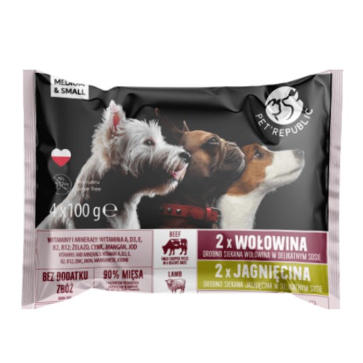 Pet Republic malých plemien hovädzieho a jahňacieho mäsa. Pes 4x100g