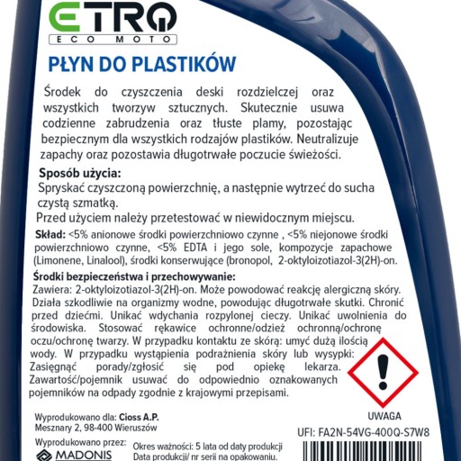 Čistiaci prostriedok na plasty 500 ml - ETRO