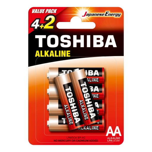 6x alkalické batérie TOSHIBA FINGERS LR6 AA