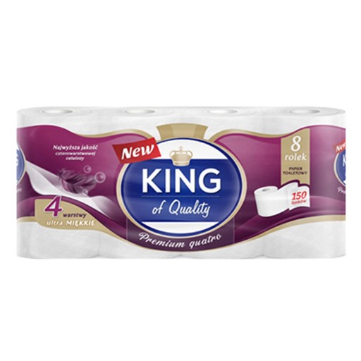 Neparfumovaný toaletný papier King 8, štvorvrstvový, jemný a pevný